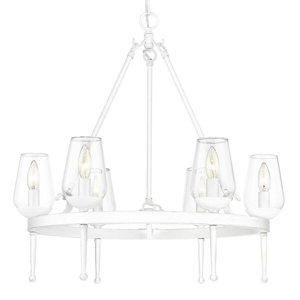 Regent Textured White Plaster Six-Light Chandelier with Clear Glass Shade, image 6